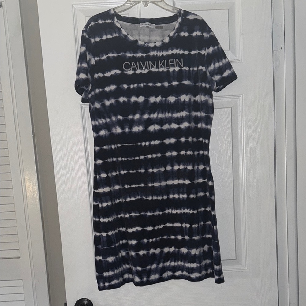 Calvin Klein Blue and White Tie-dye Dress